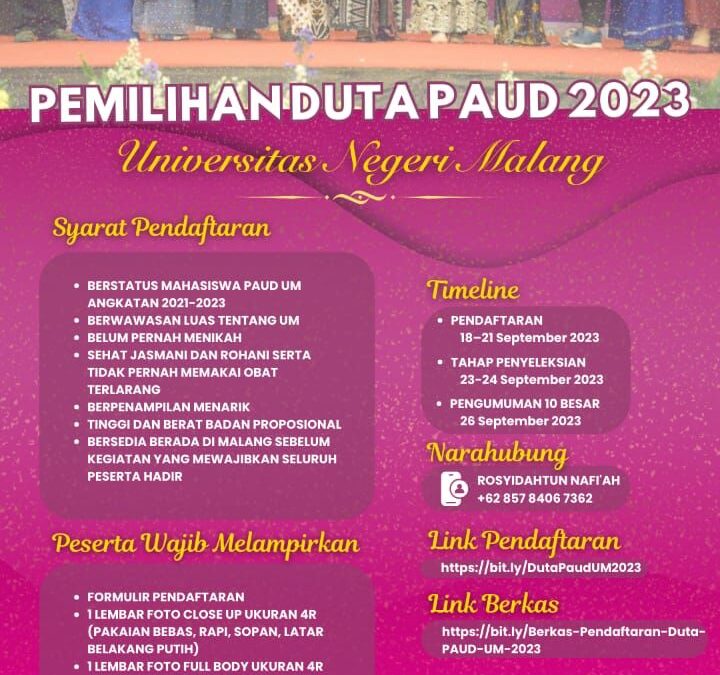 PENDAFTARAN DUTA PAUD UM 2023 RESMI DI BUKA